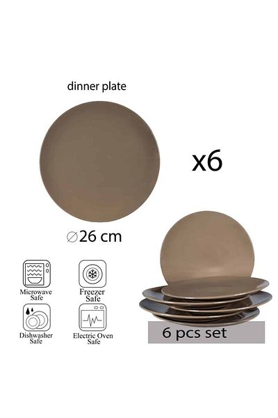 Cesiro Set of 6 wide plates, brown, 26 cm