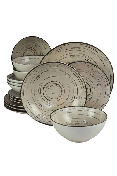 Cesiro 16-piece plate set, for 4 people, Stone, Cesiro, Ivory White with Black