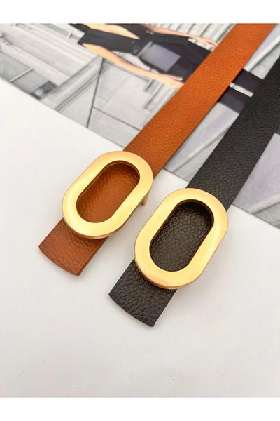 MODAM HİFA Oval Buckle Gold Hemzemin - Curea și centură pentru rochie pentru femei