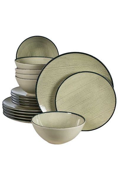 Cesiro 18-piece plate set, for 6 people, Sand, Cesiro, Glossy Ivoire White with black rim