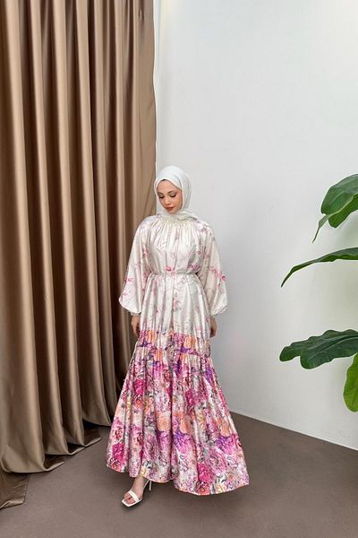 QUQA Butterfly Collar Satin Dress - Dusty Rose
