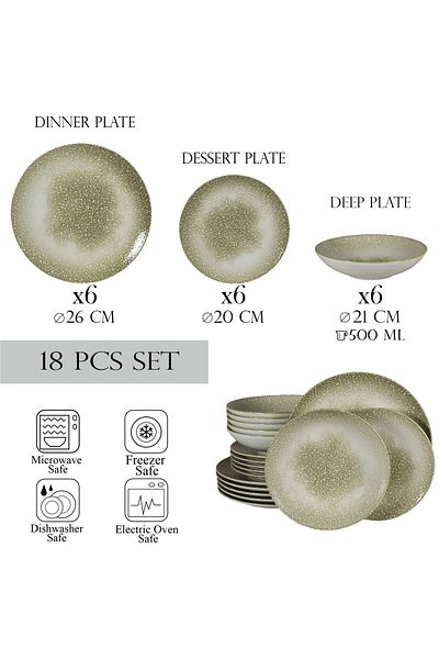 Cesiro 18-piece plate set, for 6 people, Silver, Cesiro, Ivoire White with Gray
