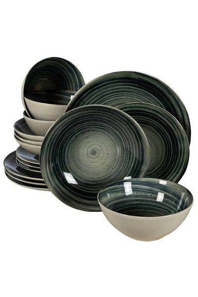 Cesiro 16-piece plate set, for 4 people, Whirlwind, Cesiro, Ivory White with Black