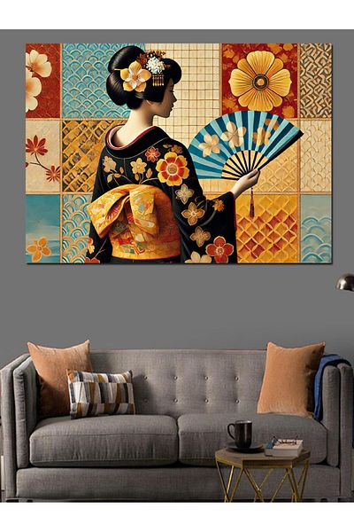 Tablomega Pânză decorativă Frumusețe Japoneză și Ventilator - Lemn MDF
