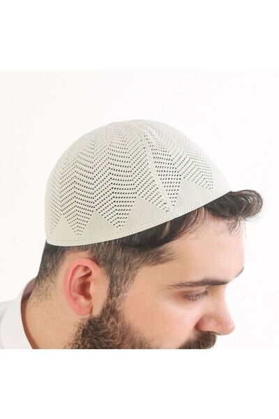 İkranur Πλεκτό Καπάκι Προσευχής Δαντέλας Nisa-Λευκό