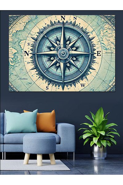 Tablomega Canvas Decorativ Busolă și Mare - Lemn MDF