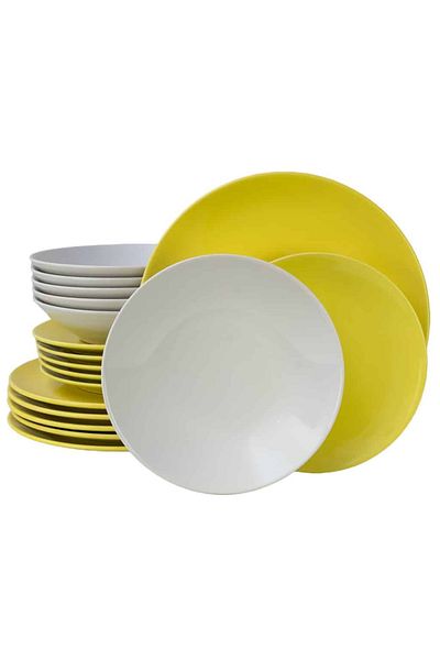 Cesiro 18-piece plate set, for 6 people, Summer, Cesiro, Arctic White/Yellow