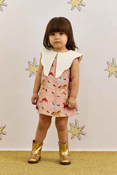 Fahhar Kids Rochie cu model de cai - roz cu guler asimetric