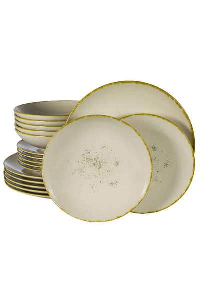 Cesiro 18-piece plate set, for 6 people, Ivory Stone, Cesiro, White Ivoire with gold rim
