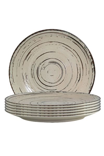 Cesiro Set of 6 dessert plates, 20 cm, Stone, Cesiro, Made in Romania, Ivory White with brown lines