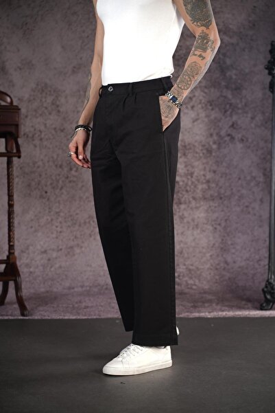 king brich Wide Leg Gabardine Trousers with Pleated Pockets