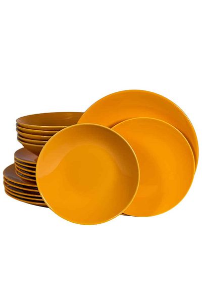 Cesiro 18-piece plate set, for 6 people, Sun, Cesiro, Glossy Yellow