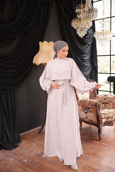 Nissra Ankanoor Gray Melange Stone Bat Sleeve Evening Dress Anka 255066