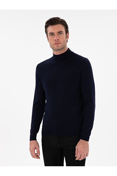 Cacharel Navy Blue Slim Fit Wool Blend Half Turtleneck Basic Knitwear Sweater...
