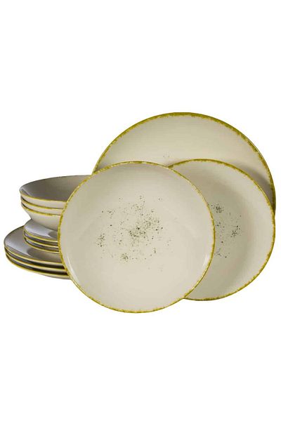 Cesiro 12-piece plate set, for 4 people, Ivory Stone, Cesiro, White Ivoire with gold rim