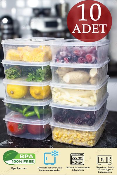 safestore 10 Pieces 1.35 Lt Bpa-Free Transparent Refrigerator and Freezer Storage Container Set