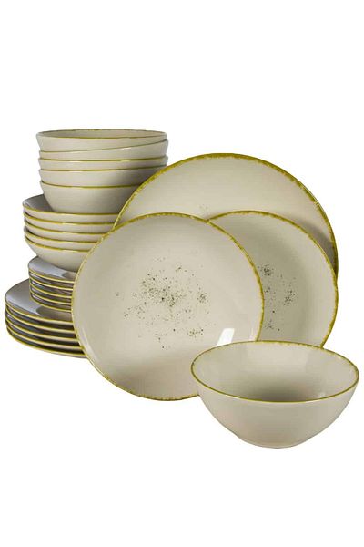 Cesiro 24-piece plate set, for 6 people, Ivory Stone, Cesiro, White Ivoire with gold rim