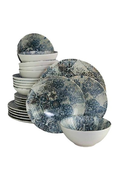 Cesiro 24-piece plate set, for 6 people, Blue Tiles, Cesiro, Ivory/Blue