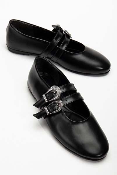 RİSSOLİ Rissoli Kadın Siyah Deri Kemer Toka Detaylı Günlük Rahat Babet