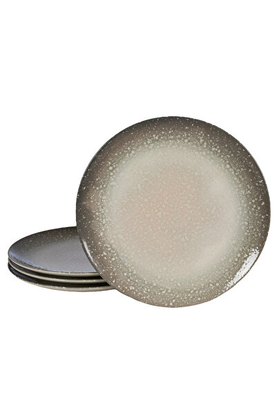 Cesiro Set 4 farfurii intinse, 26 cm, Stone, Cesiro, Fabricat in Romania, Alb Ivoire cu gri