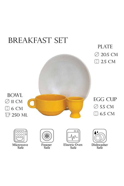 Cesiro 3-piece breakfast set, for one person, Cesiro, White/Yellow