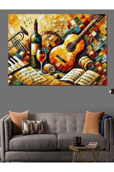 Tablomega Διακοσμητικός καμβάς Wine And Guitar Rhythm - Ξύλινος πίνακας MDF