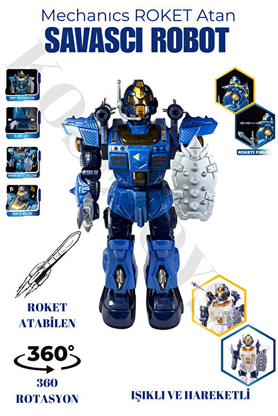 kosetoys Roket Atan Savaşçı Robot Mekanik Pilli Işıklı Hareketli
