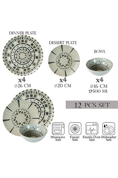 Cesiro 12-piece plate set, 4 people, bowl set-Ensemble Sogno - Italian Porcelain Dinnerware Set