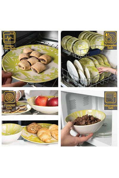 Cesiro 24-piece plate set, for 6 people, Hawaii, Cesiro, Ivory White with yellow-green leaves
