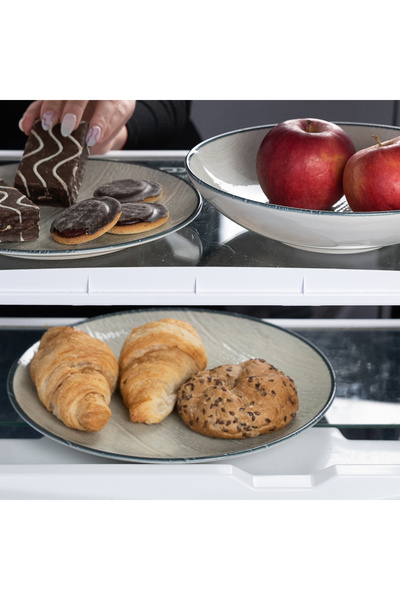 Cesiro Set of 4 dessert plates, 20 cm, Sand, Cesiro, Made in Romania, Ivory White with black rim