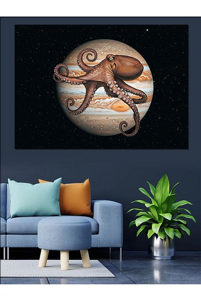 Tablomega Pânză decorativă cu desen de caracatiță cu tematică Galaxy - MDF Lemn
