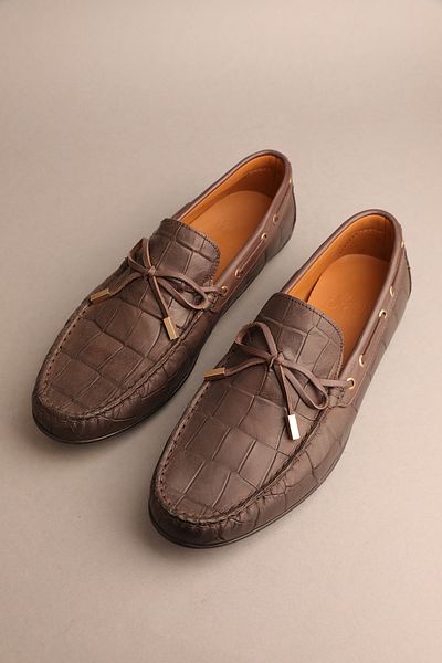Gondol Loafer clasic din piele naturală pentru bărbați Brown Croco 42 Ttx.260