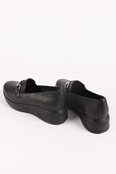 Hayati Arman Women's Genuine Leather Buckle Detailed Comfort Shoes Black