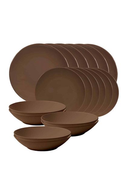 Cesiro 18-piece plate set, for 6 people, Dark Chocolate, Cesiro, Dark brown