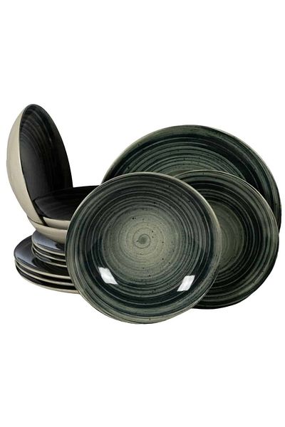 Cesiro 12-piece plate set, for 4 people, Whirlwind, Cesiro, Ivory White with Black