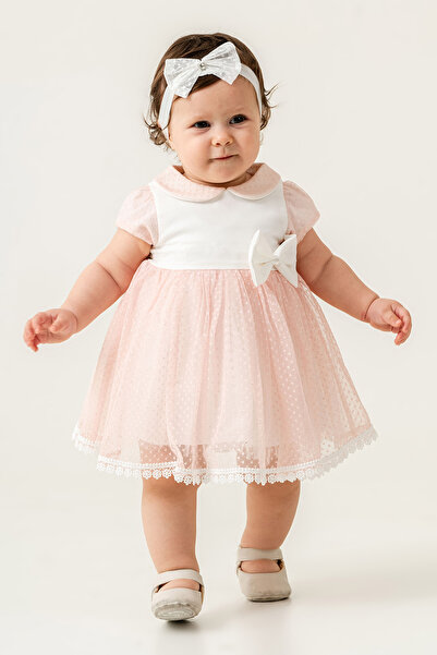 Eray Kids Bandana Hediyeli Bebe Yaka Puanlı Desen Fiyonk Detaylı Kız Çocuk Ab...