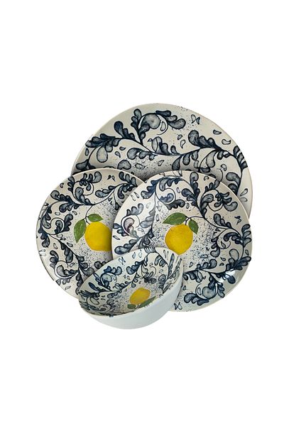 Cesiro 16-piece plate set, 4 people-Ensemble Limone Elegante - Italian Porcelain Dinnerware Set
