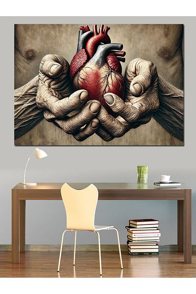 Tablomega Διακοσμητικός καμβάς Real Heart Between Hands - Ξύλινος πίνακας MDF