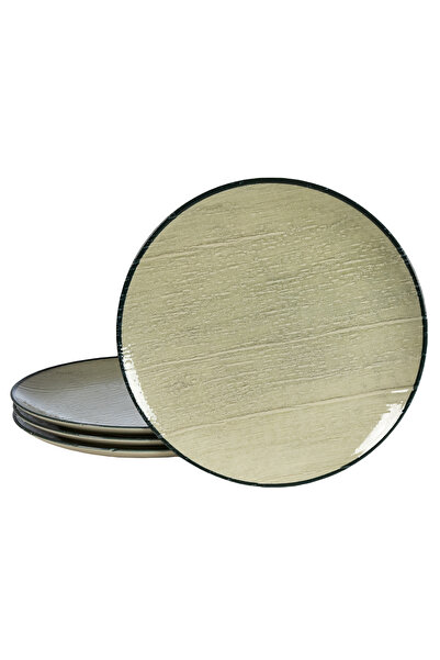 Cesiro Set 4 farfurii intinse, 26 cm, Sand, Cesiro, Fabricat in Romania, Alb Ivoire cu margine neagra