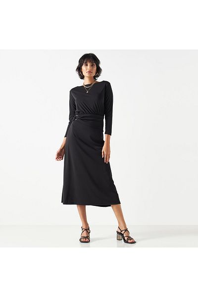 FAV Dress with Buckle Accent and 3/4 Sleeves