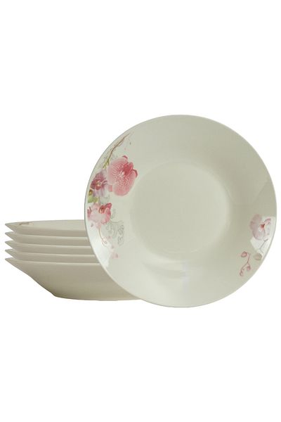 Cesiro Set of 6 deep plates for 6 people 20 cm x 280 ml, Ivoire with orchids