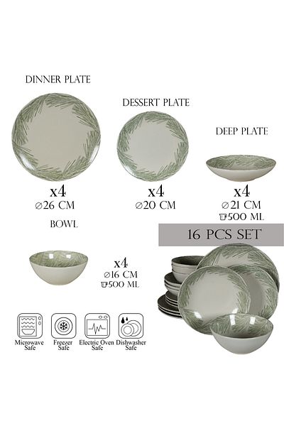 Cesiro 16-piece plate set, for 4 people, Silver Fir, Cesiro, Ivoire White with Gray