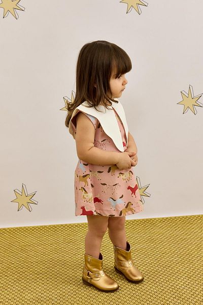 Fahhar Kids فستان منقوش على شكل حصان - وردي بياقة غير متماثلة