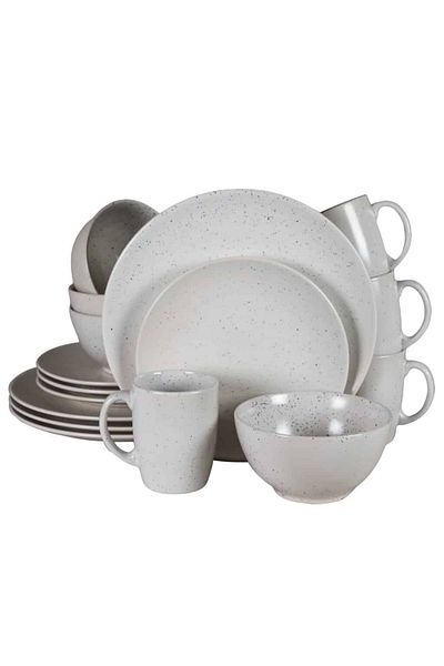 Cesiro 16-piece plate set, for 4 people, North Pole, Cesiro, Matt White with black dots