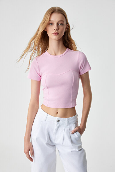 ETHIQUET Дамска тениска с къс ръкав и кръгло деколте CERAEN, розова