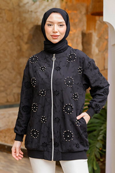 LOCCO Жіночий чорний бродирований кардиган з каменем