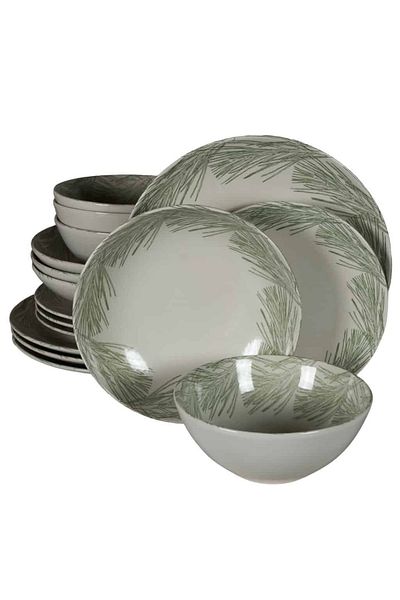 Cesiro 16-piece plate set, for 4 people, Silver Fir, Cesiro, Ivoire White with Gray