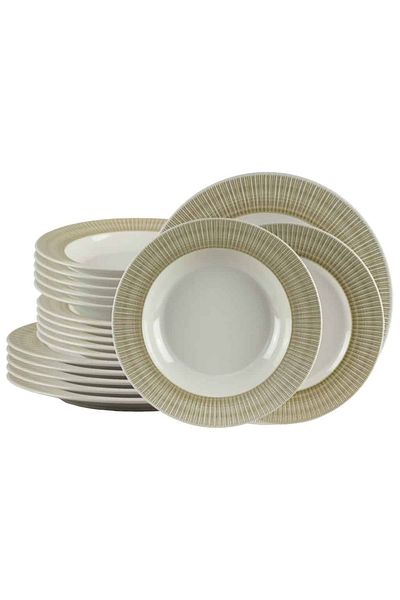 Cesiro 18-piece plate set, for 6 people, Ivory, Cesiro, White Ivoire with cream