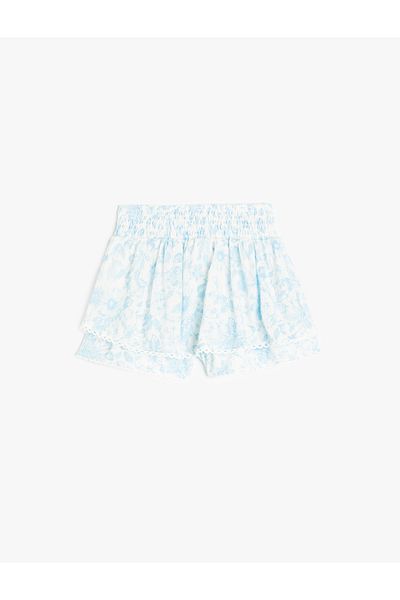 Koton Viscose Gimped Chiffon Floral Layered Mini Short Skirt
