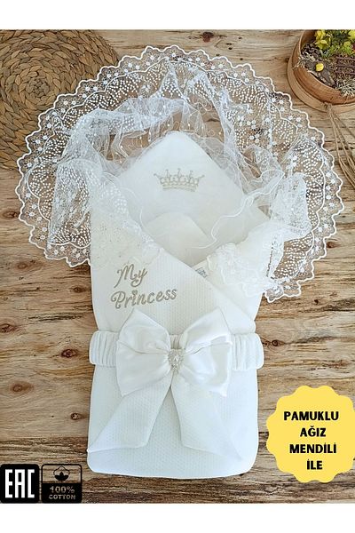 Tomuycuk Baby Girl Lace Blankets - Mevlütlük Hospital Exit, Newborn 100% Cotton Organic Sleeping Swaddle
